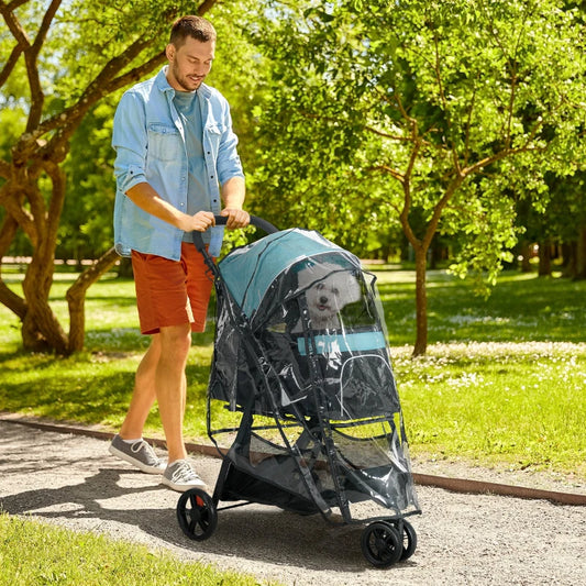 All-Weather Foldable Pet Stroller with Rain Cover