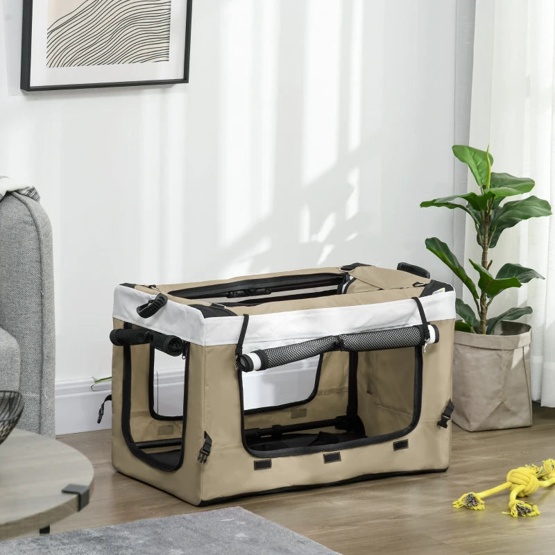 Foldable Pet Stroller 2-in-1 with Removable Carrier Basket - Khaki