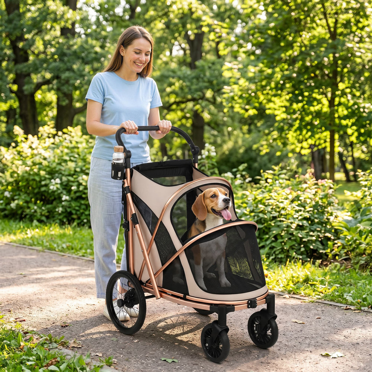 Großer klappbarer Hunde-Buggy für Hunde bis 20 kg mit geländegängigen Rädern