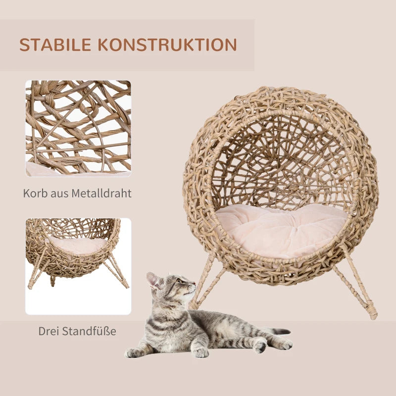 Rattan Cat Lounge Bed with Cushion - Beige