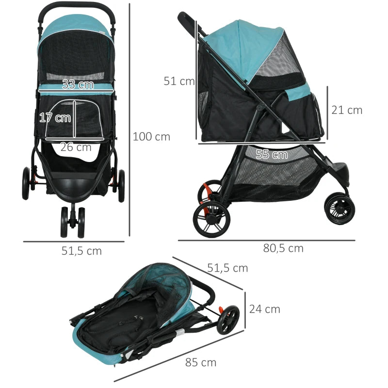 All-Weather Foldable Pet Stroller with Rain Cover
