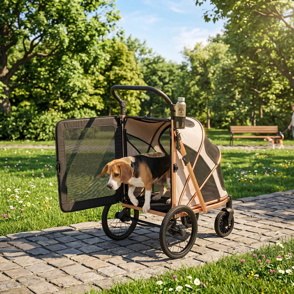 Großer klappbarer Hunde-Buggy für Hunde bis 20 kg mit geländegängigen Rädern
