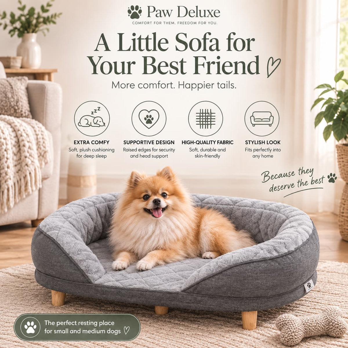 Elevated Pet Lounge with Removable Washable Cover – Grey