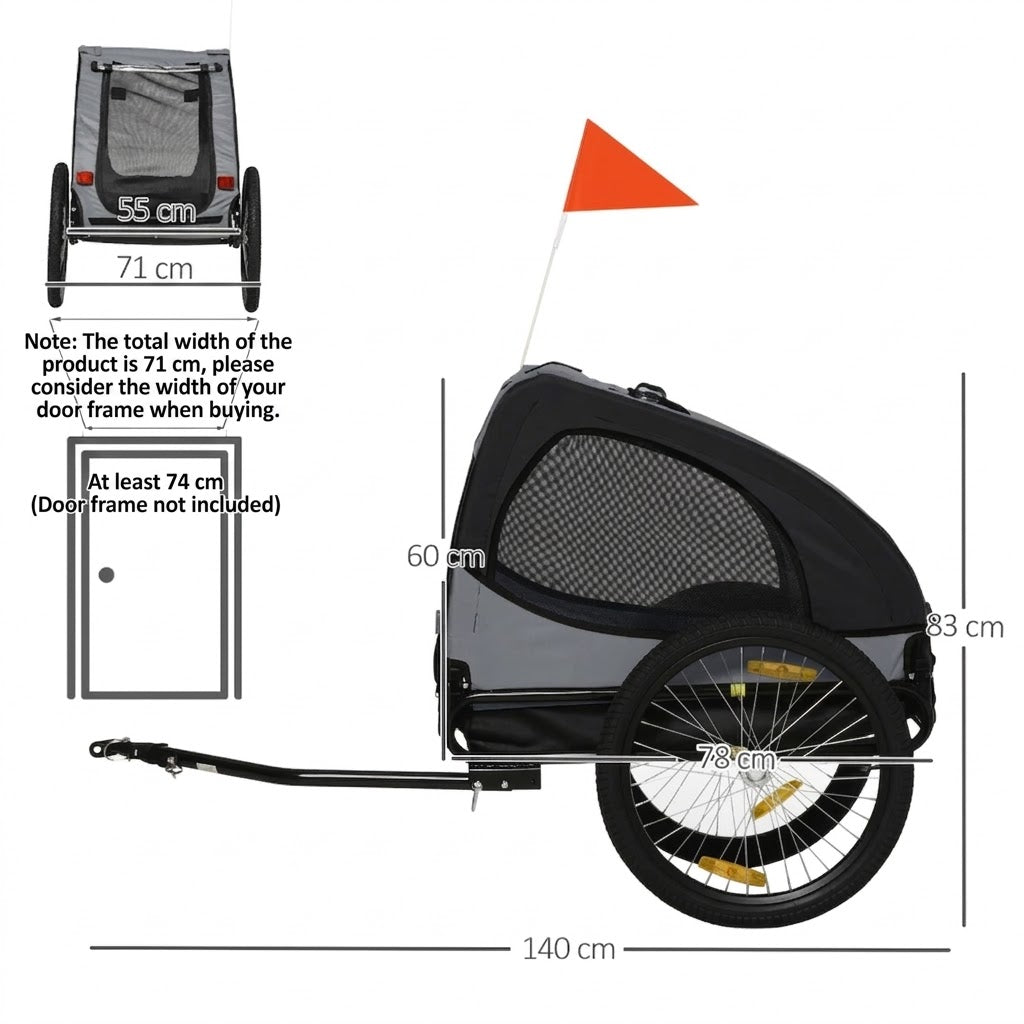 Dog Bicycle Trailer with Roll-Up Cover & Mesh Windows, 20 kg Capacity