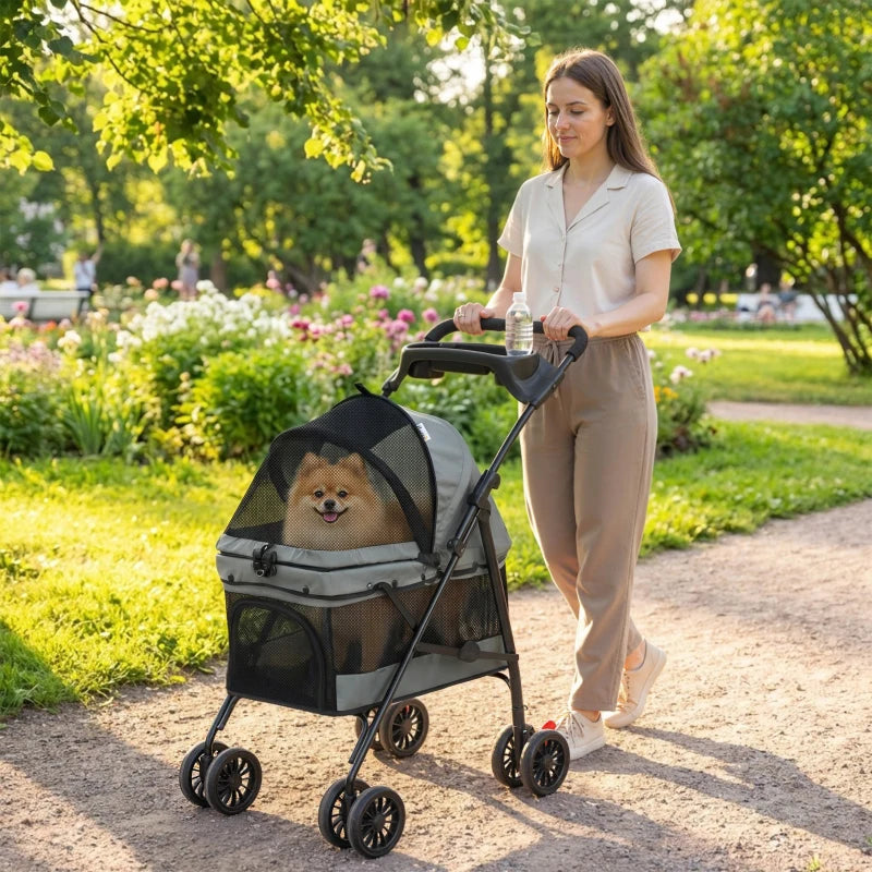 Urban Glide Pet Stroller – 2-in-1 Foldable Pet Carrier, Up to 10 kg, Grey