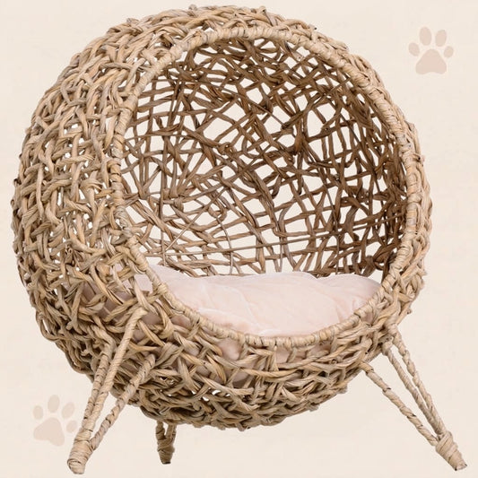 Rattan Cat Lounge Bed with Cushion - Beige