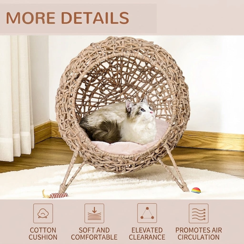 Rattan Cat Lounge Bed with Cushion - Beige