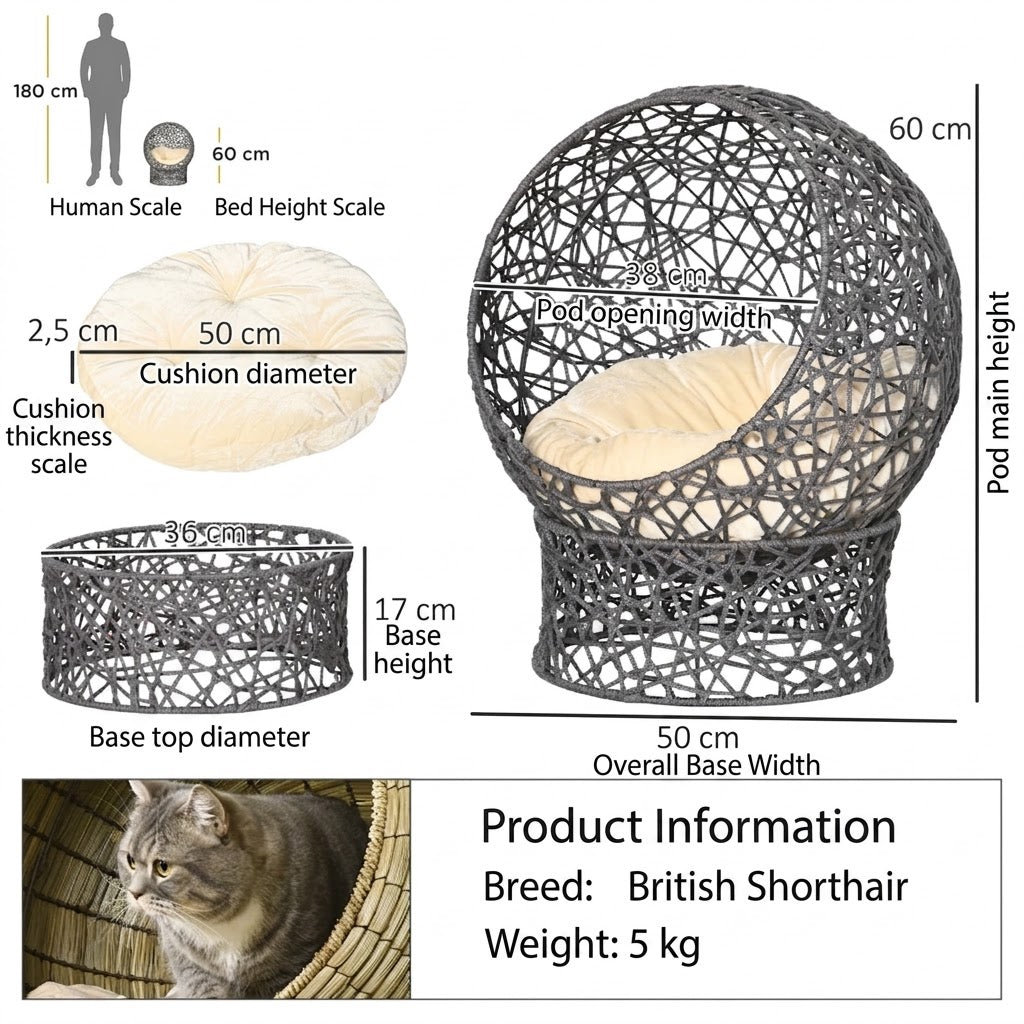 Modern 2 Piece Cat Igloo & Lounger – 50 x 50 x 60 cm
