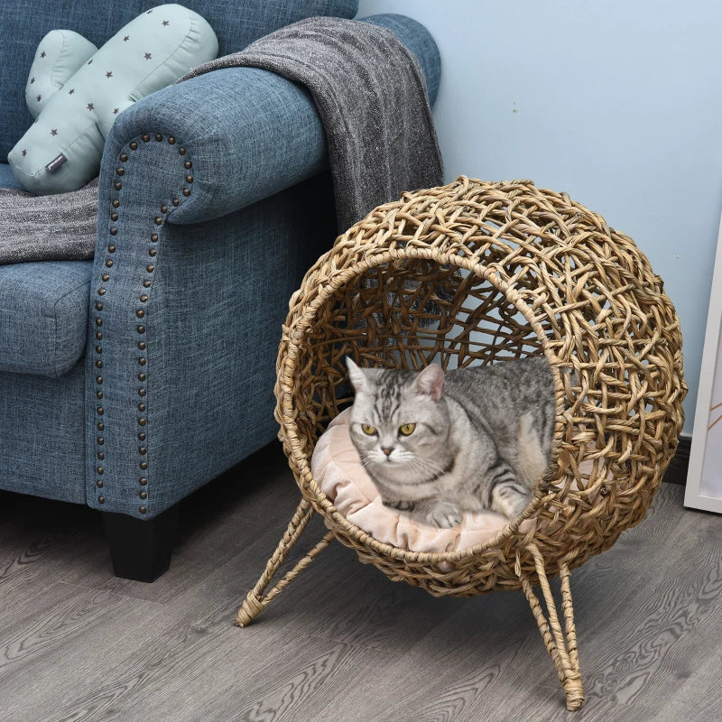 Rattan Cat Lounge Bed with Cushion - Beige