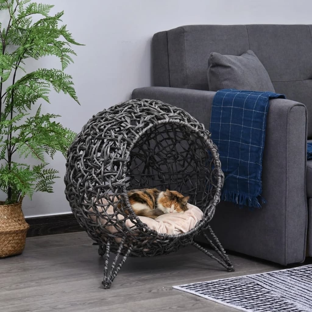 Rattan Cat Lounge Bed with Cushion - Antracit