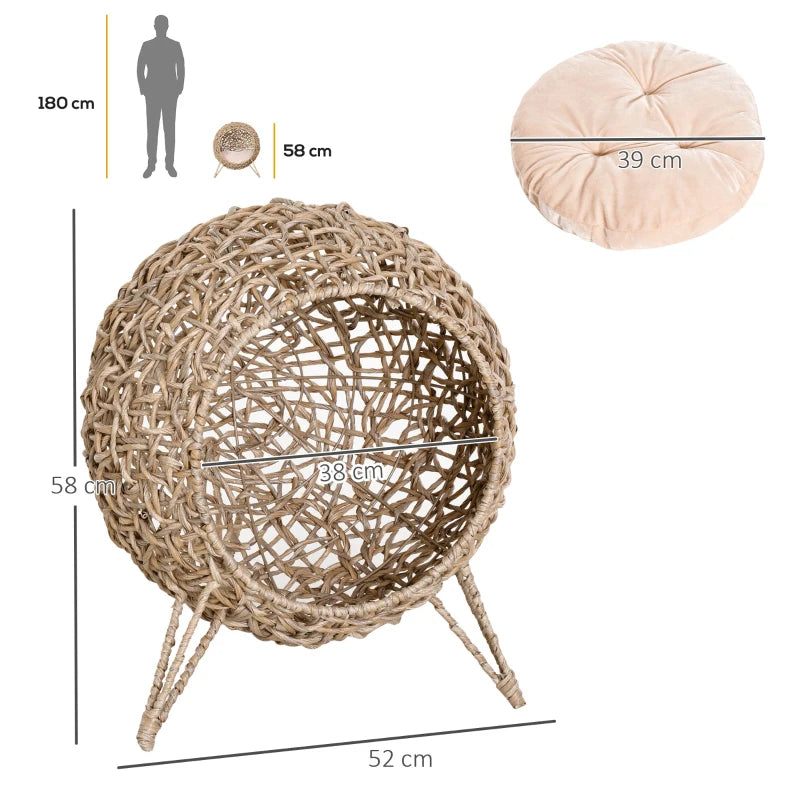 Rattan Cat Lounge Bed with Cushion - Beige