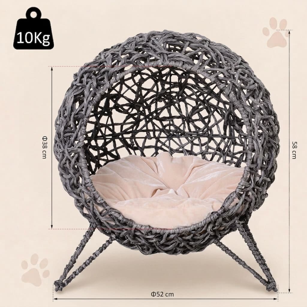 Rattan Cat Lounge Bed with Cushion - Antracit