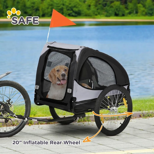 Dog Bicycle Trailer with Roll-Up Cover & Mesh Windows, 20 kg Capacity