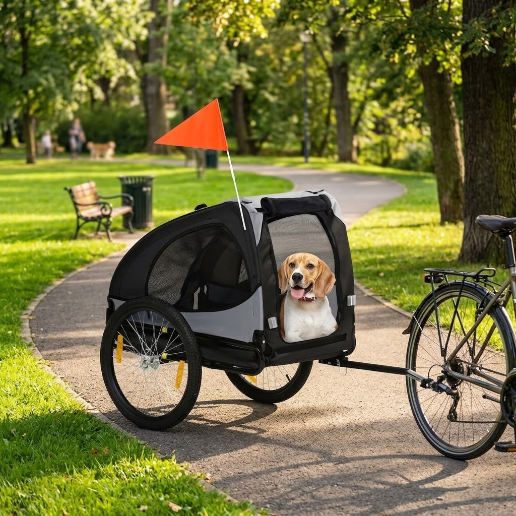 Dog Bicycle Trailer with Roll-Up Cover & Mesh Windows, 20 kg Capacity
