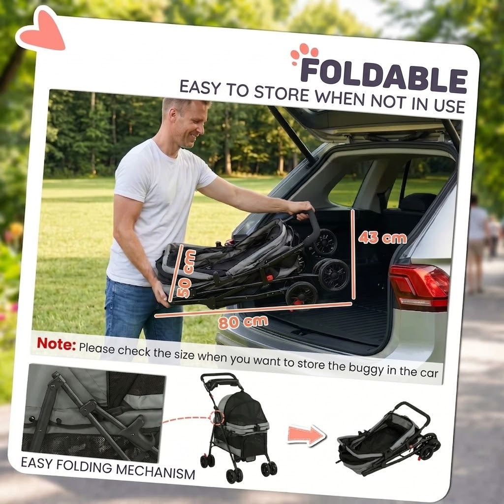 Urban Glide Pet Stroller – 2-in-1 Foldable Pet Carrier, Up to 10 kg, Grey