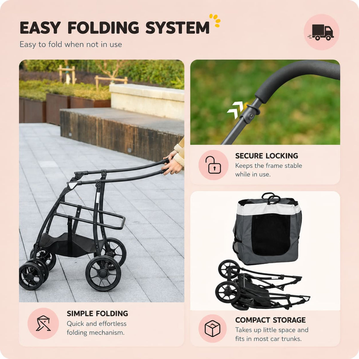Foldable Pet Stroller 2-in-1 with Removable Carrier Basket - Grey