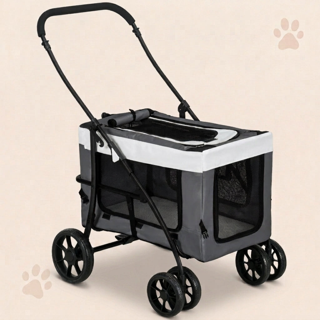 Foldable Pet Stroller 2-in-1 with Removable Carrier Basket - Grey