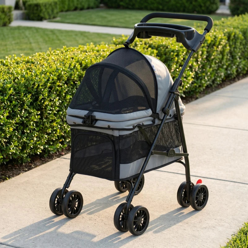 Urban Glide Pet Stroller – 2-in-1 Foldable Pet Carrier, Up to 10 kg, Grey