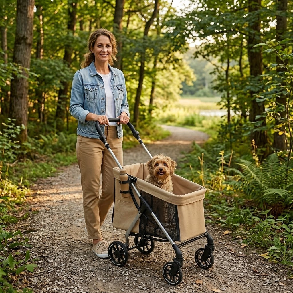 Lightweight Folding Pet Stroller – Khaki Edition