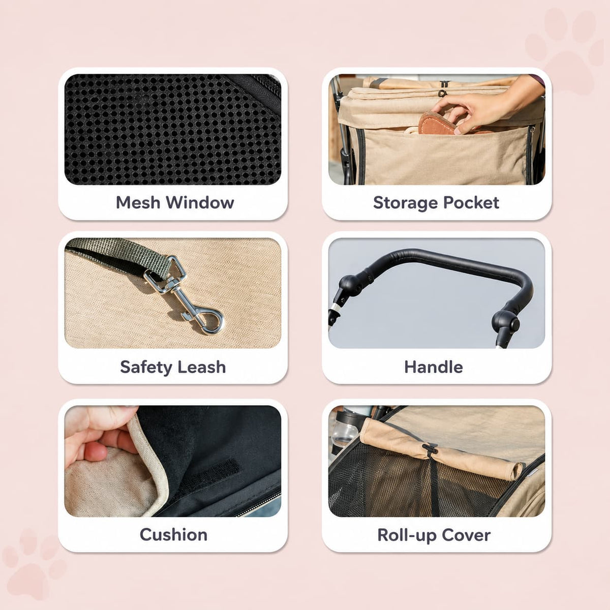Lightweight Folding Pet Stroller – Khaki Edition
