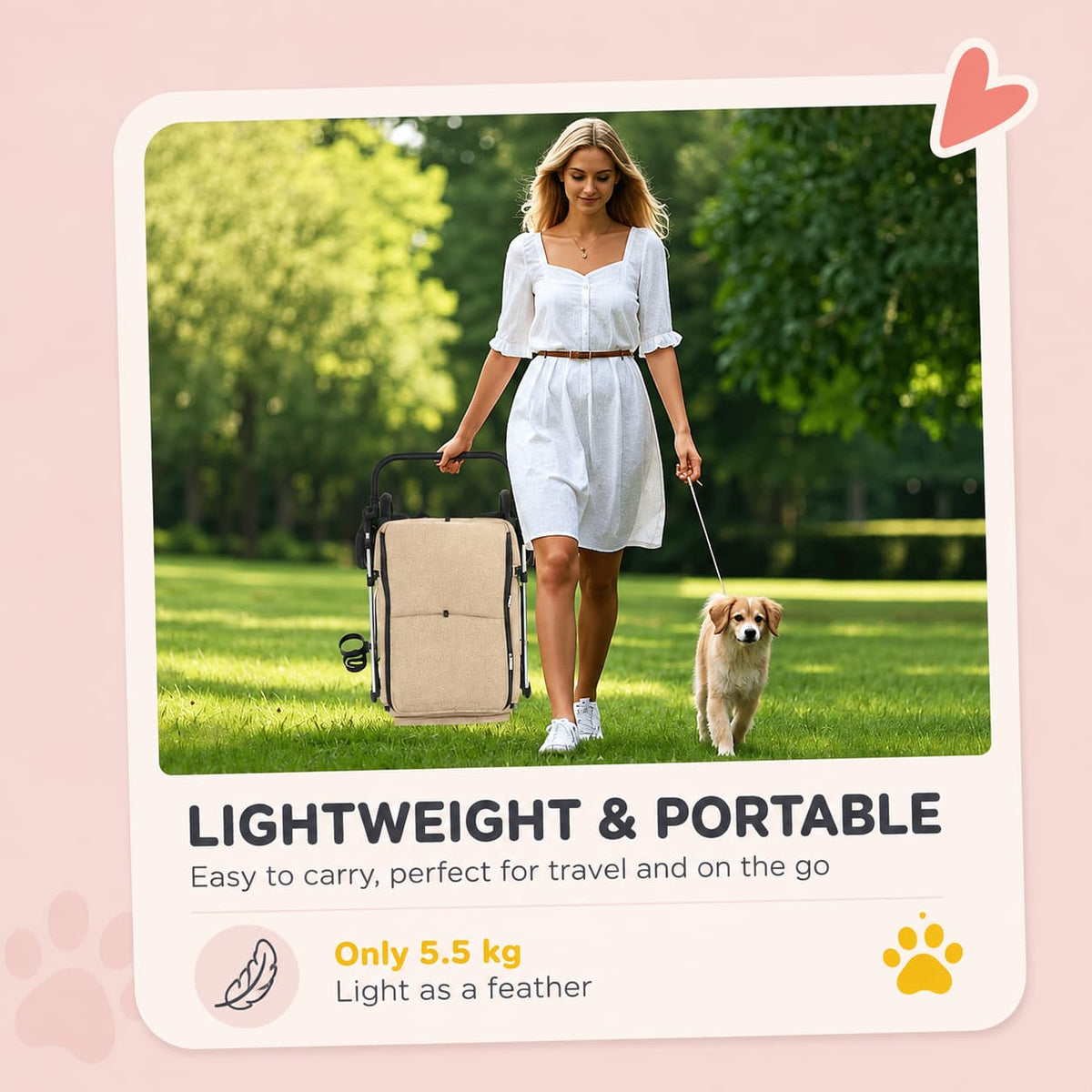 Lightweight Folding Pet Stroller – Khaki Edition