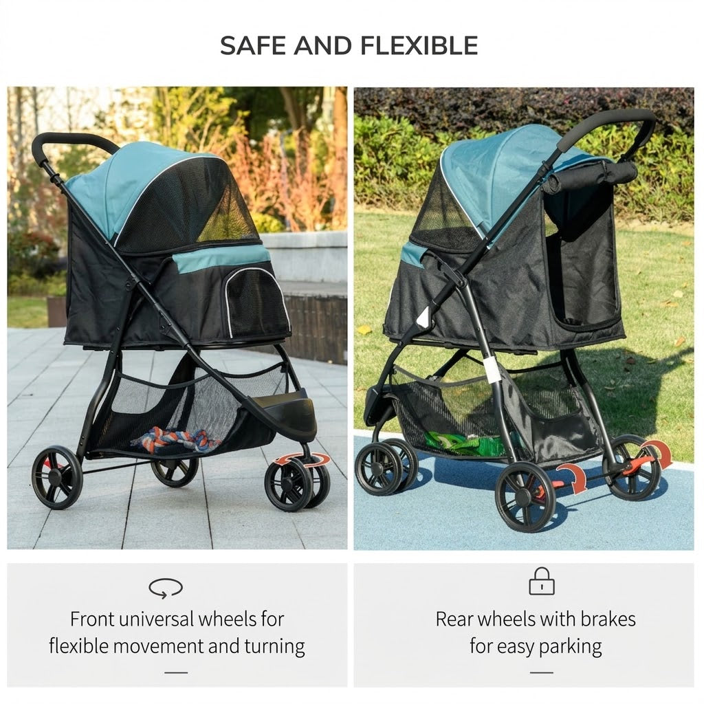 All-Weather Foldable Pet Stroller with Rain Cover