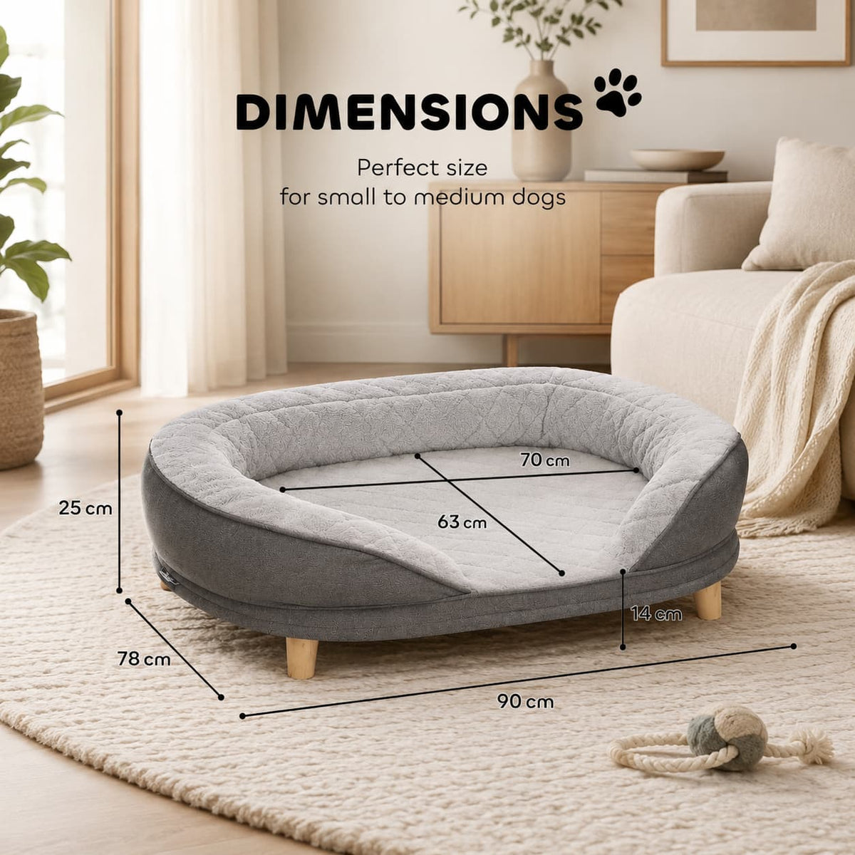 Elevated Pet Lounge with Removable Washable Cover – Grey