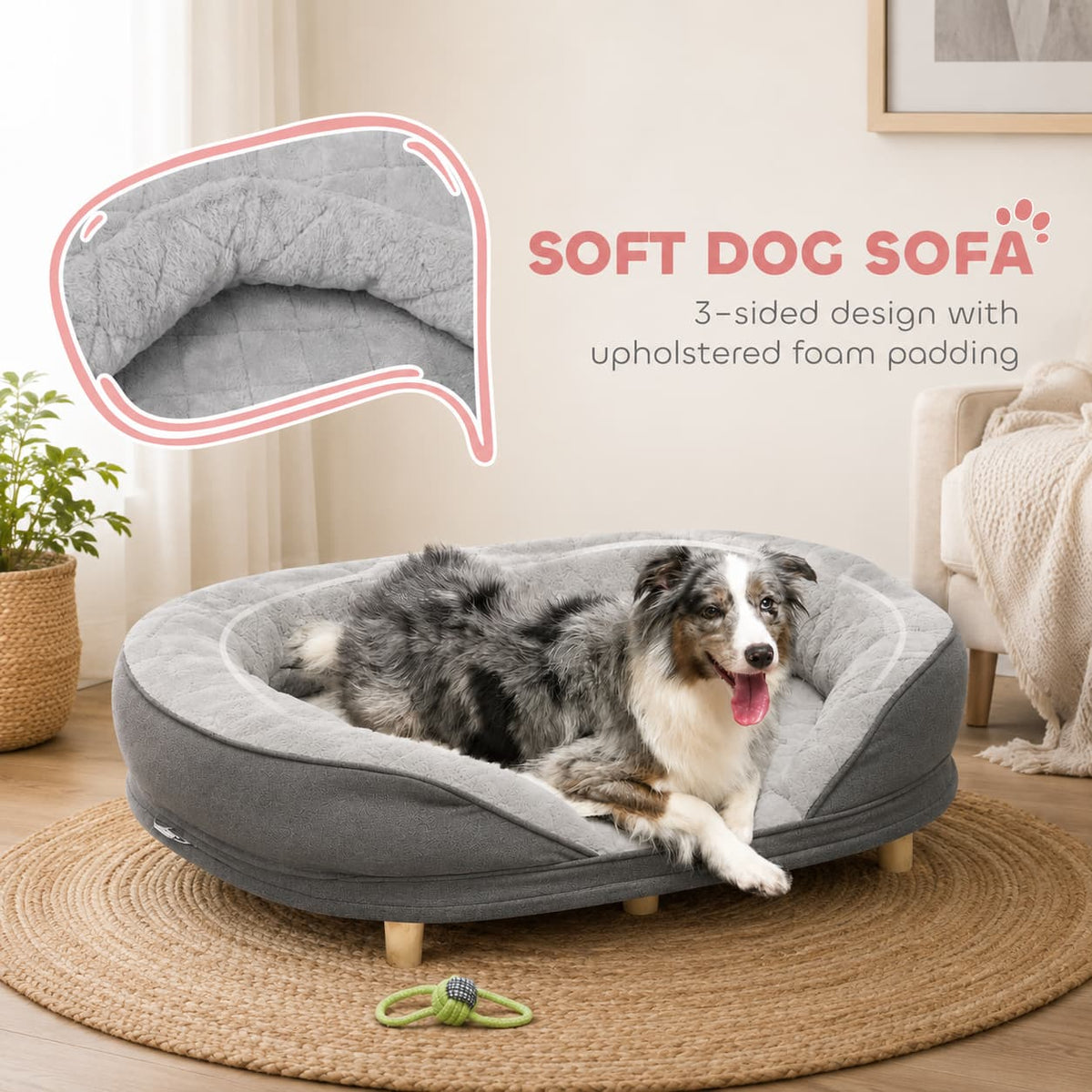 Elevated Pet Lounge with Removable Washable Cover – Grey
