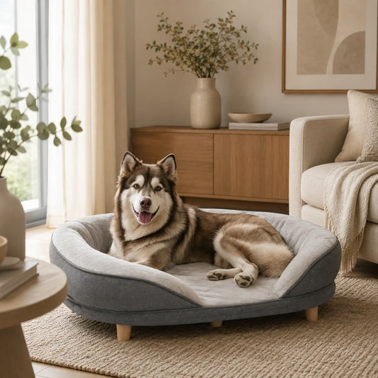 Elevated Pet Lounge with Removable Washable Cover – Grey