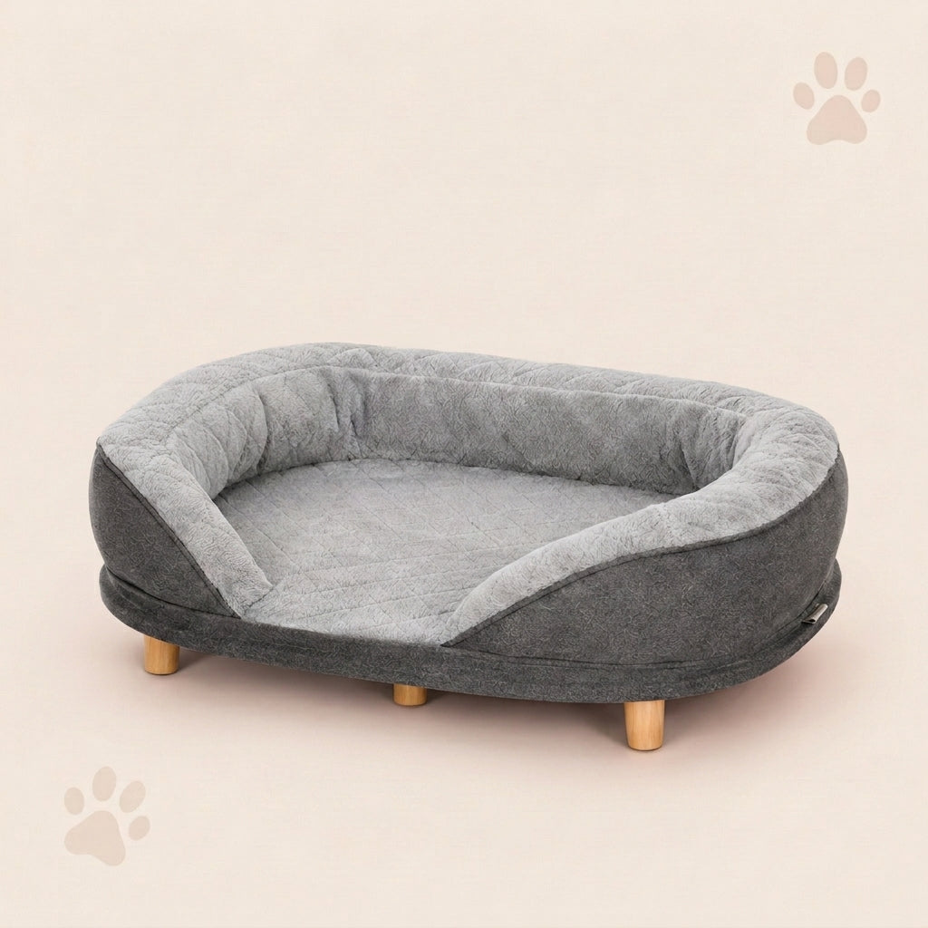 Elevated Pet Lounge with Removable Washable Cover – Grey