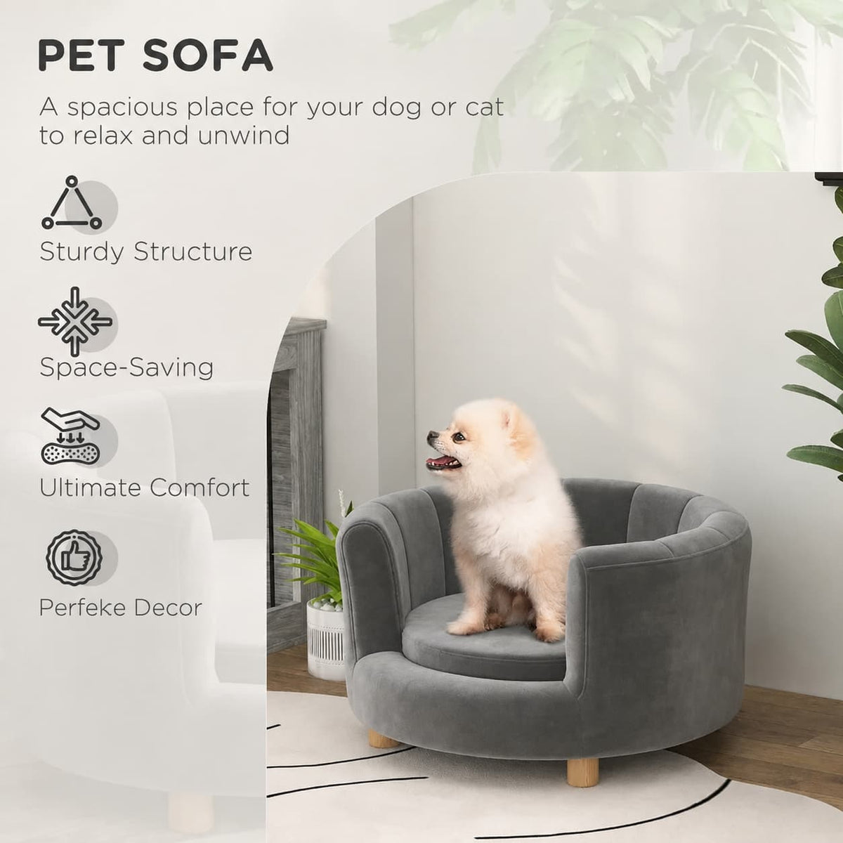 Cozy Pet Lounge for Small Dogs & Cats with Removable Cushion – Grey