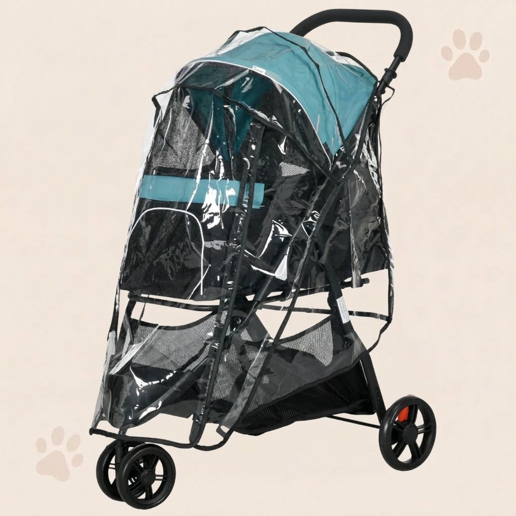 All-Weather Foldable Pet Stroller with Rain Cover