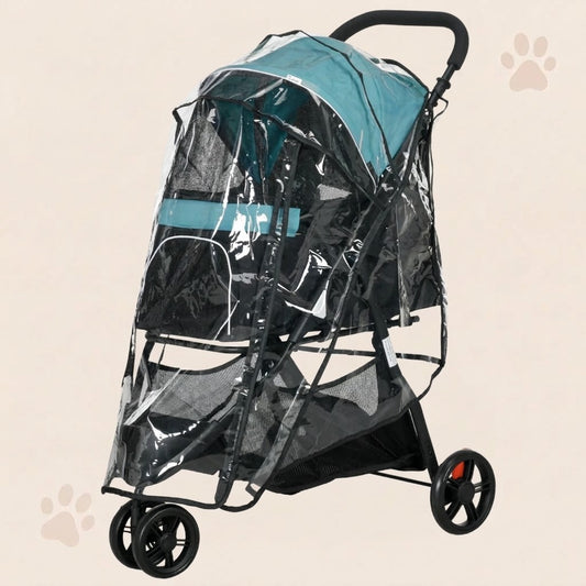 All-Weather Foldable Pet Stroller with Rain Cover