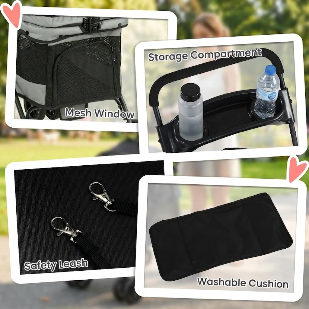 Urban Glide Pet Stroller – 2-in-1 Foldable Pet Carrier, Up to 10 kg, Grey