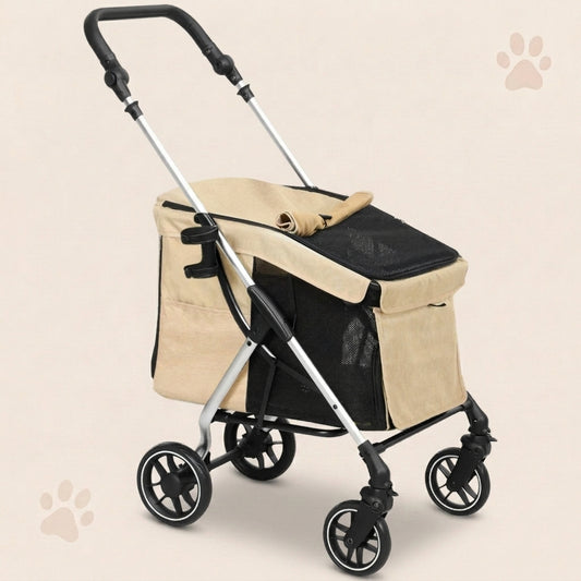 Lightweight Folding Pet Stroller – Khaki Edition