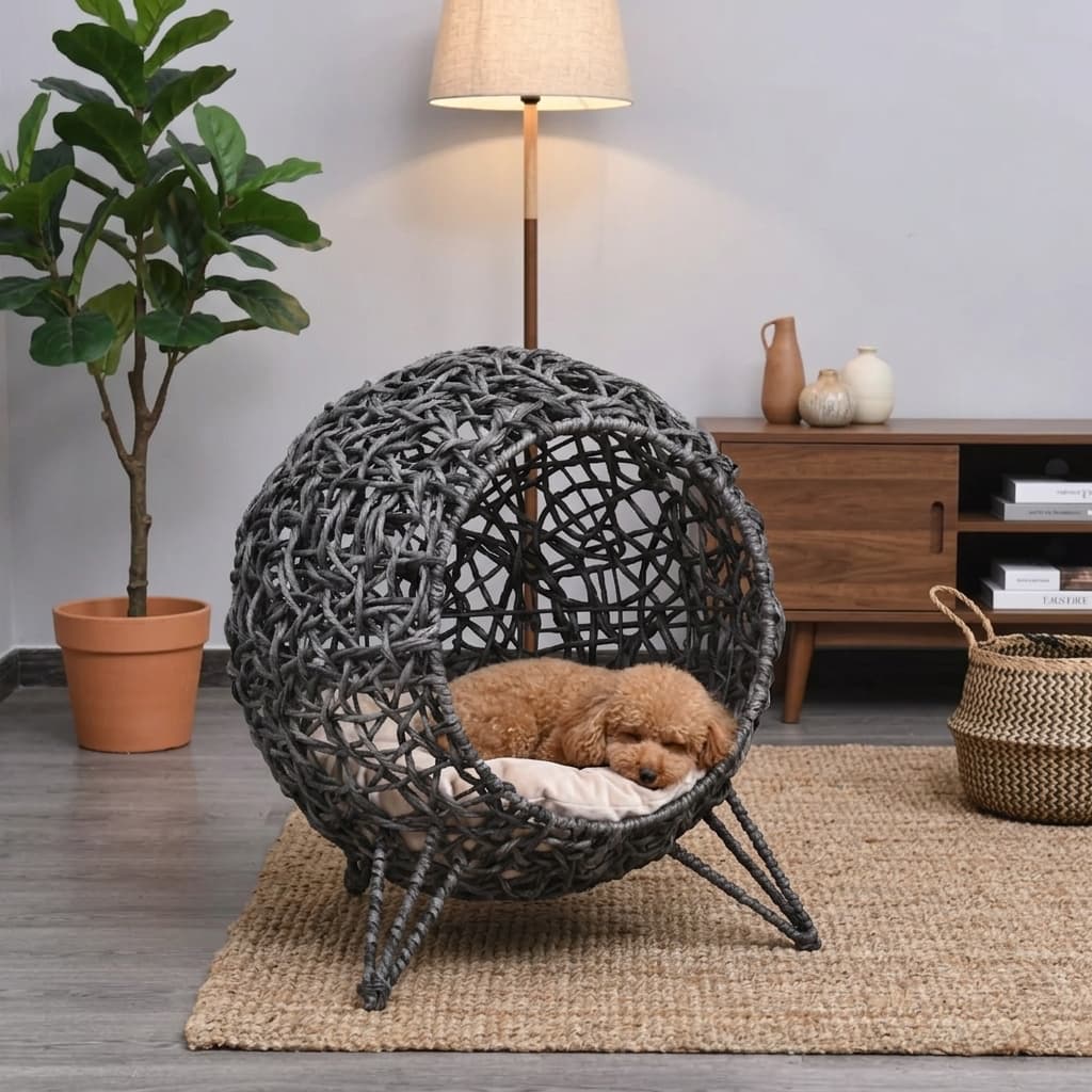 Rattan Cat Lounge Bed with Cushion - Antracit