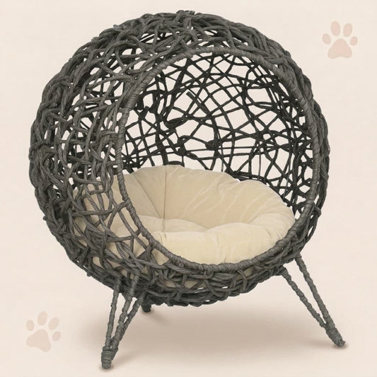 Rattan Cat Lounge Bed with Cushion - Antracit