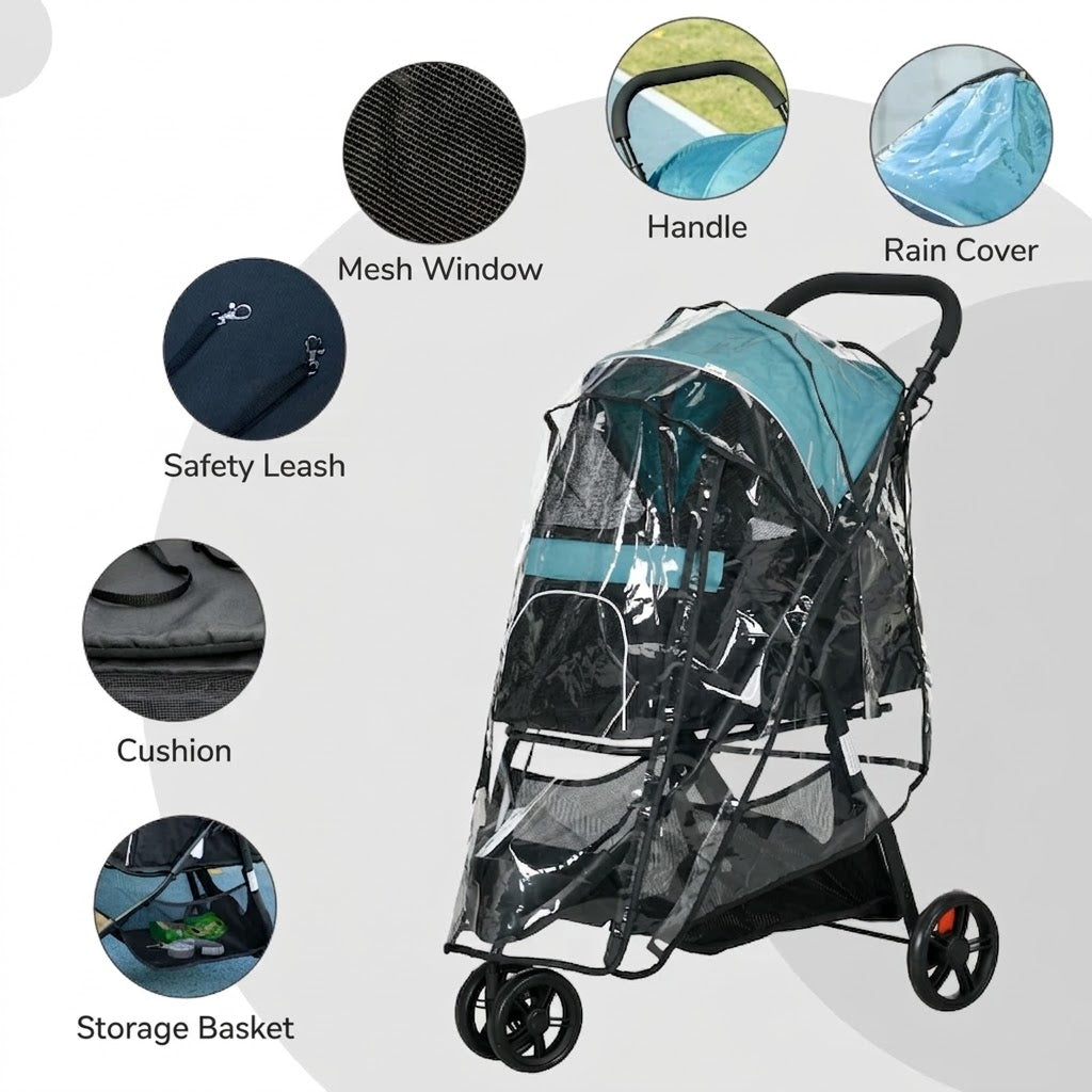 All-Weather Foldable Pet Stroller with Rain Cover