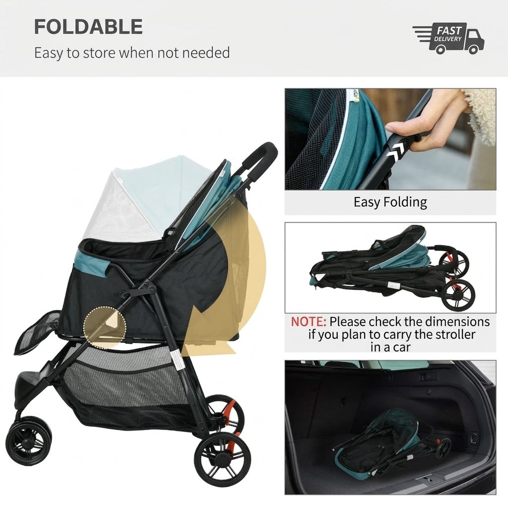All-Weather Foldable Pet Stroller with Rain Cover