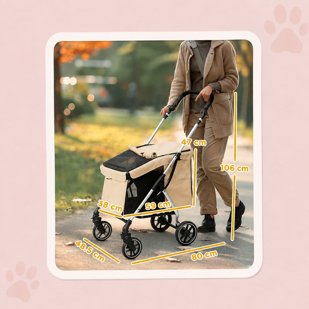 Lightweight Folding Pet Stroller – Khaki Edition