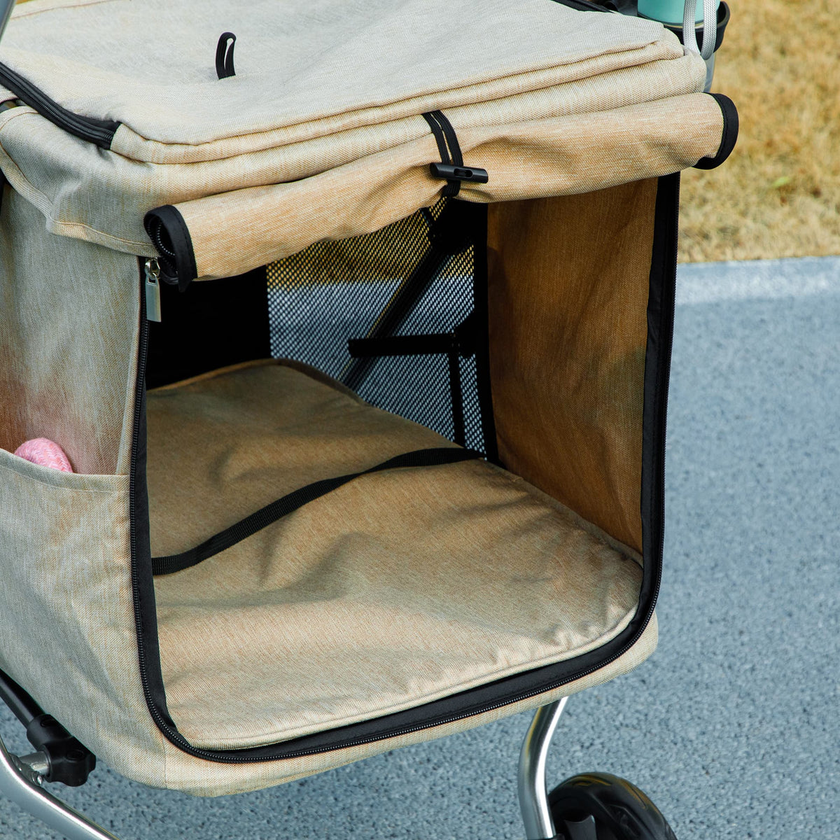 Lightweight Folding Pet Stroller – Khaki Edition