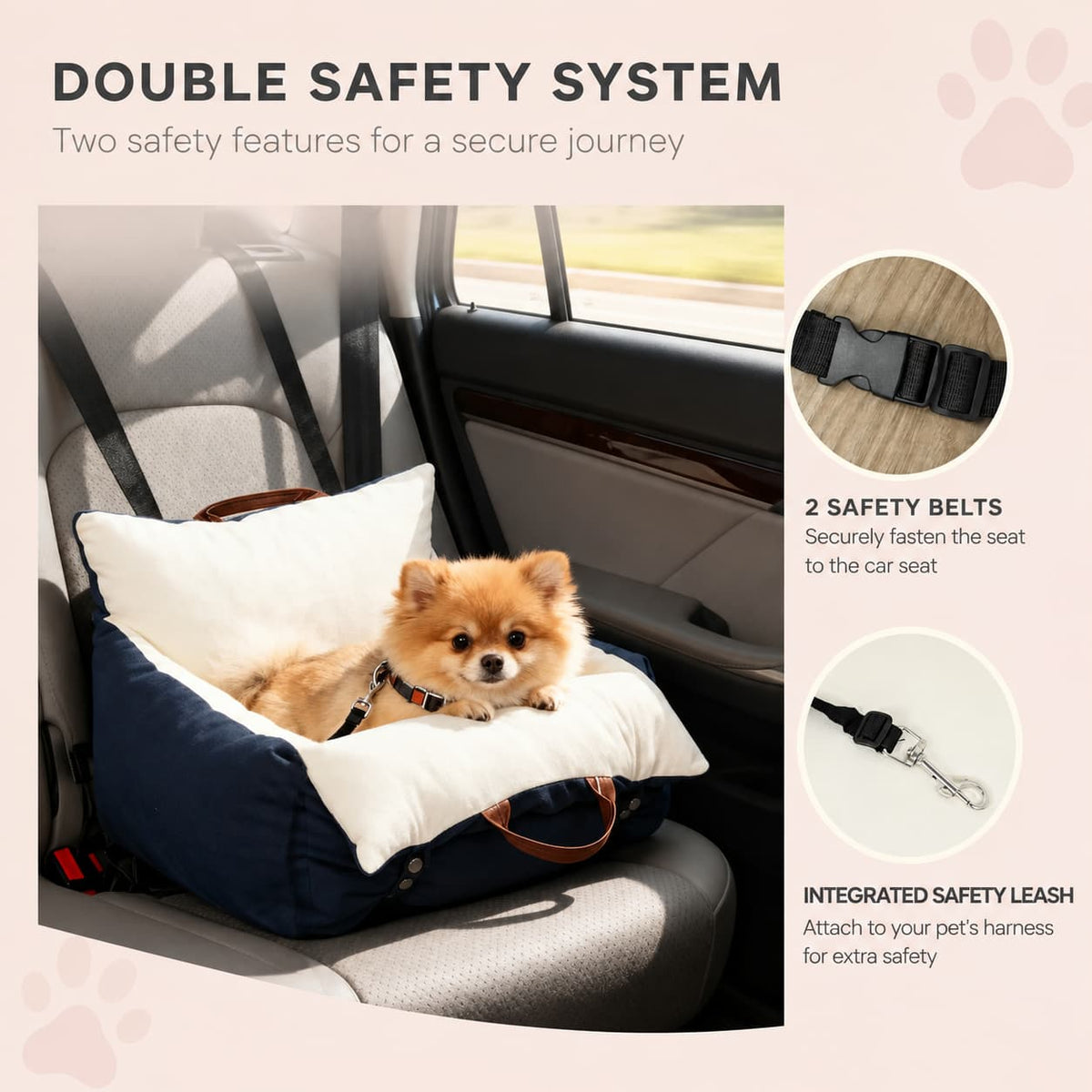 Small Pet Car Seat with Safety Tethers & Washable Cover - Up to 5kg
