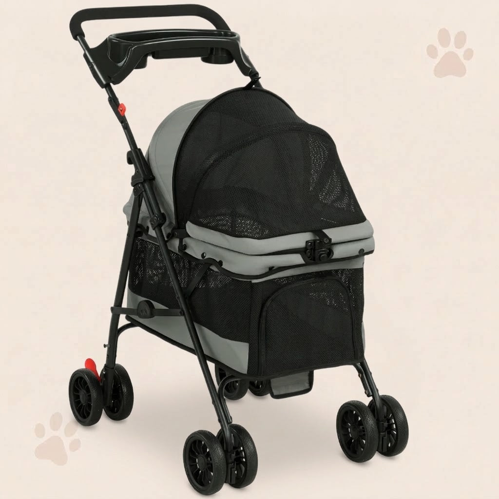 Urban Glide Pet Stroller – 2-in-1 Foldable Pet Carrier, Up to 10 kg, Grey