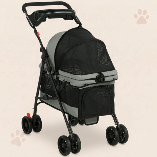 Urban Glide Pet Stroller – 2-in-1 Foldable Pet Carrier, Up to 10 kg, Grey