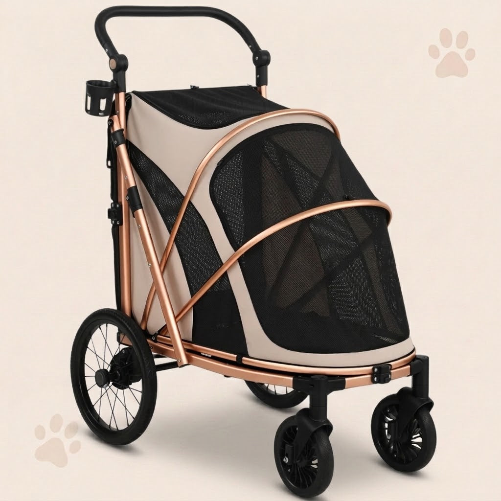 Großer klappbarer Hunde-Buggy für Hunde bis 20 kg mit geländegängigen Rädern